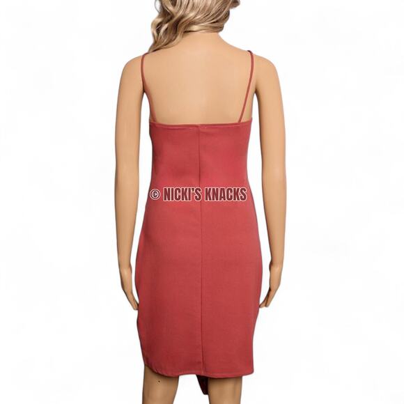 Mind Code Y2K Wrap Mini Dress Rose Red Asymmetrical Bodycon Night Out Size L - Picture 5 of 9